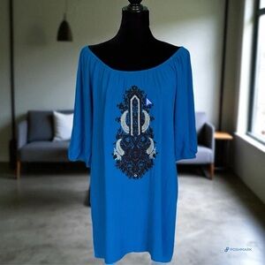 💖 Embroidered Ocean Blue Tunic Cover Up 💖